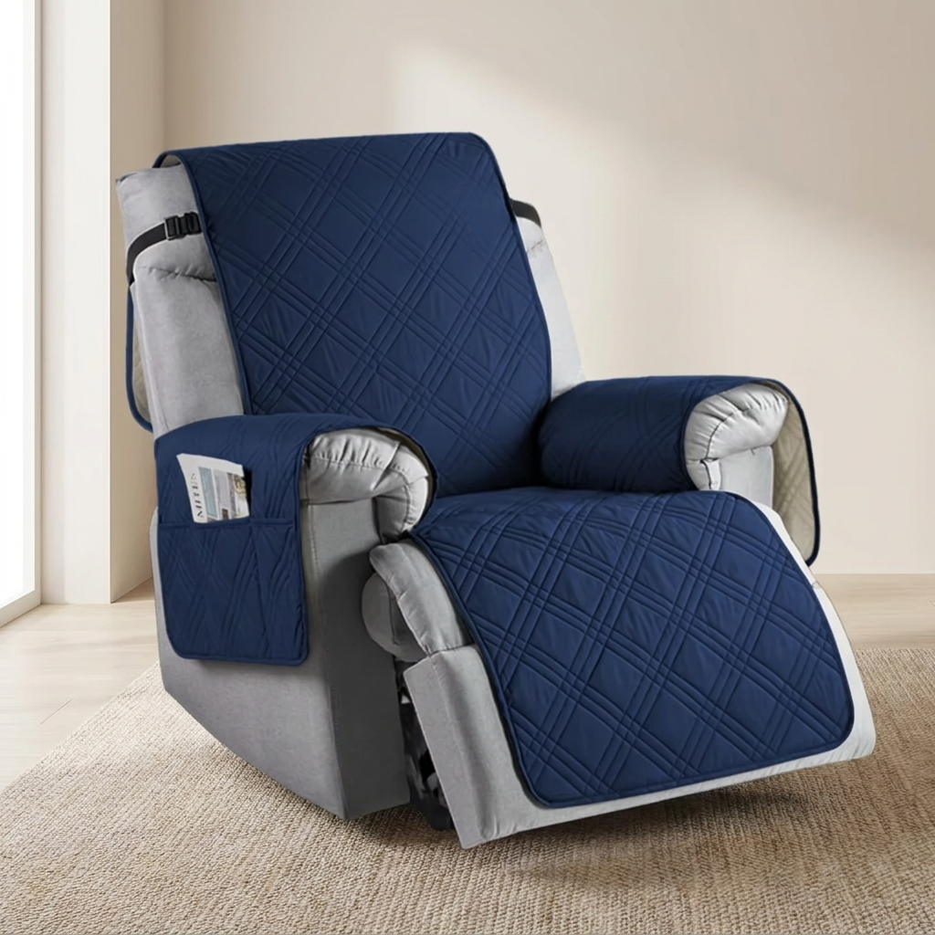 Recliner Chair Cover | Quilted Finish, Side Storage Pocket