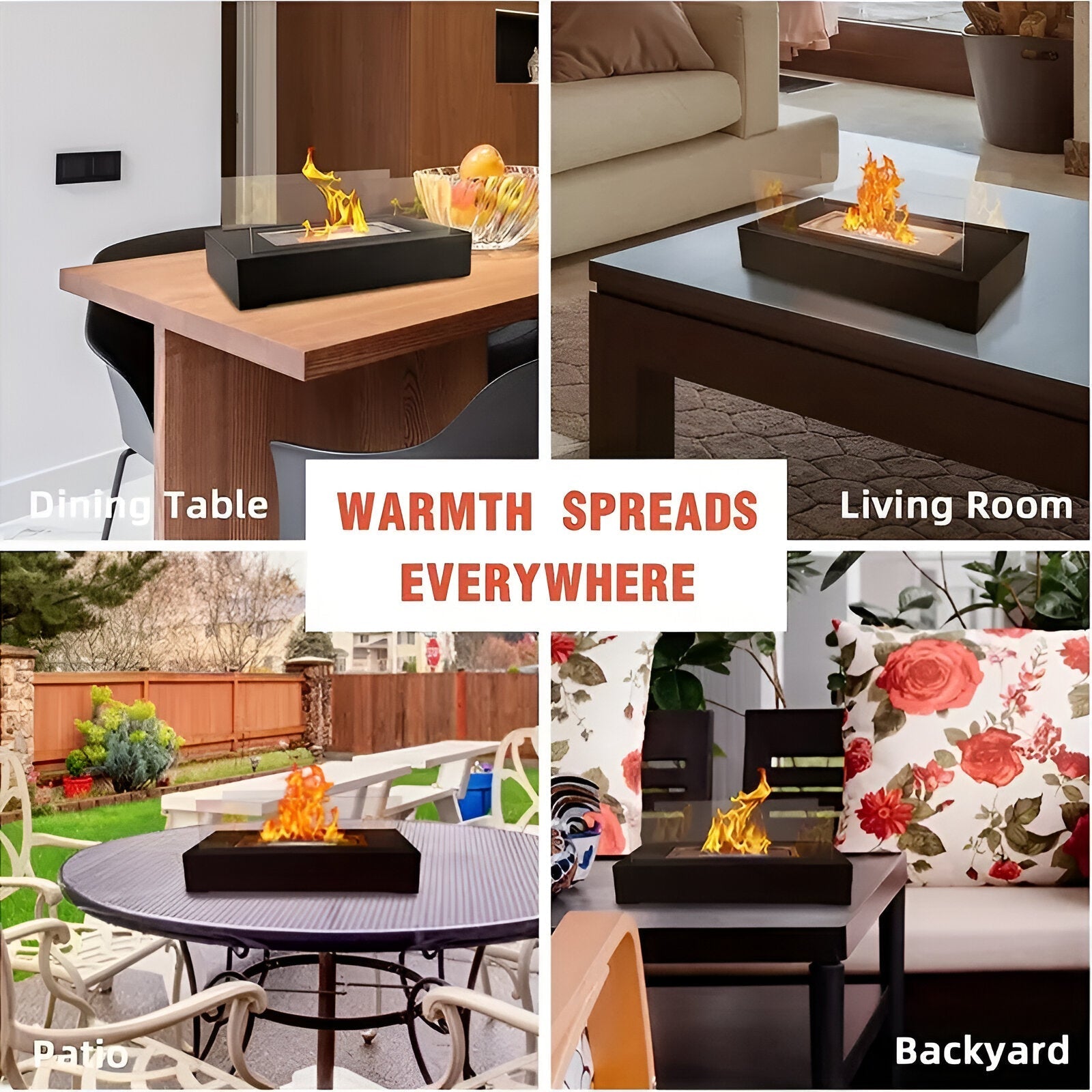 Rectangular Tabletop Bioethanol Fireplace with Glass Panels 7