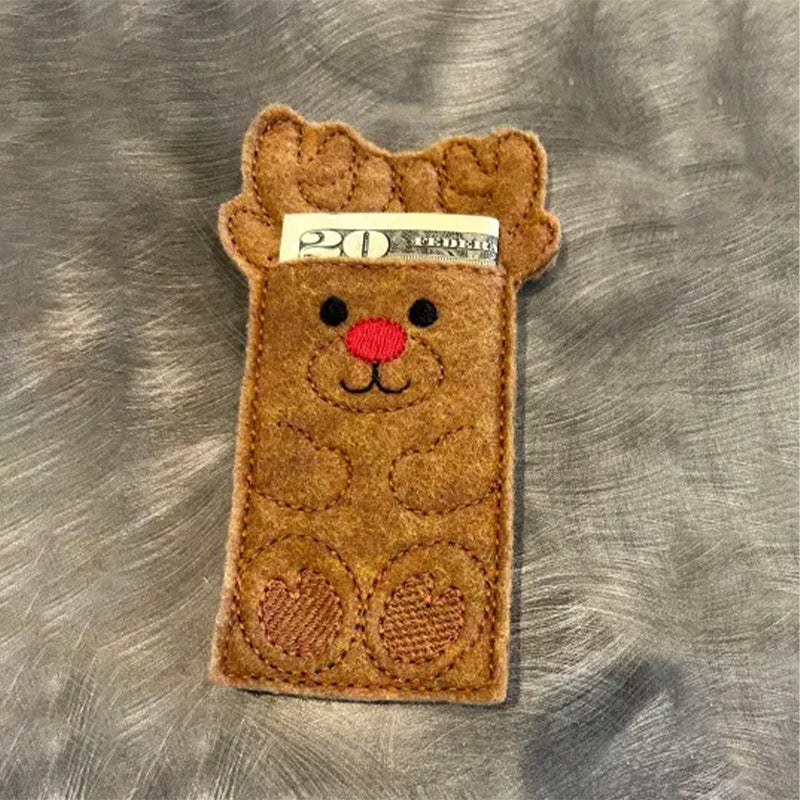 Reindeer Money Holder Sleeve | Felt Gift Card & Cash Pocket Decoration | Handmade Christmas Table Place Setting