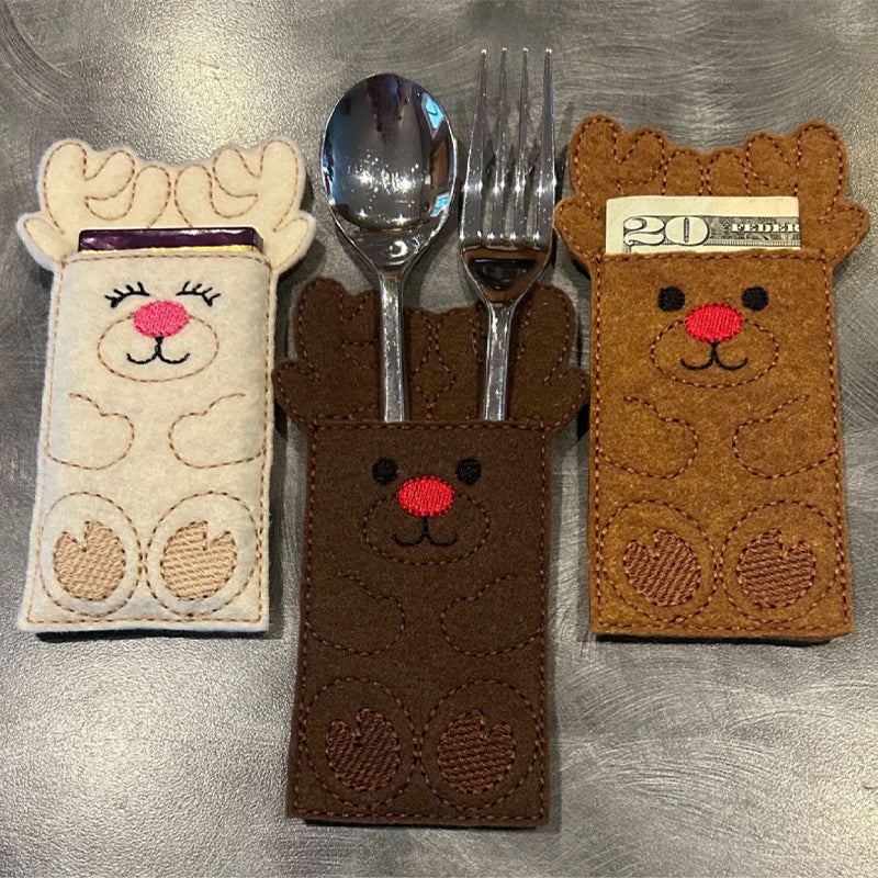 Reindeer Money Holder Sleeve | Felt Gift Card & Cash Pocket Decoration | Handmade Christmas Table Place Setting