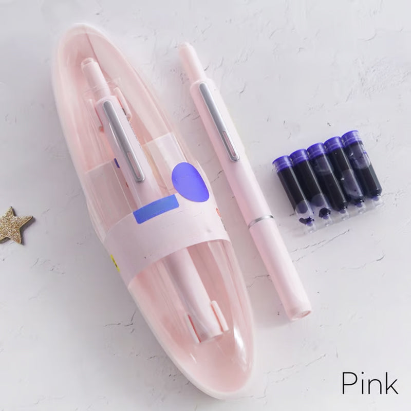 Retractable Fountain Pen Stainless Steel Nib | Click Mechanism, Refillable Cartridge System | Smooth, Scratch-Free Writing