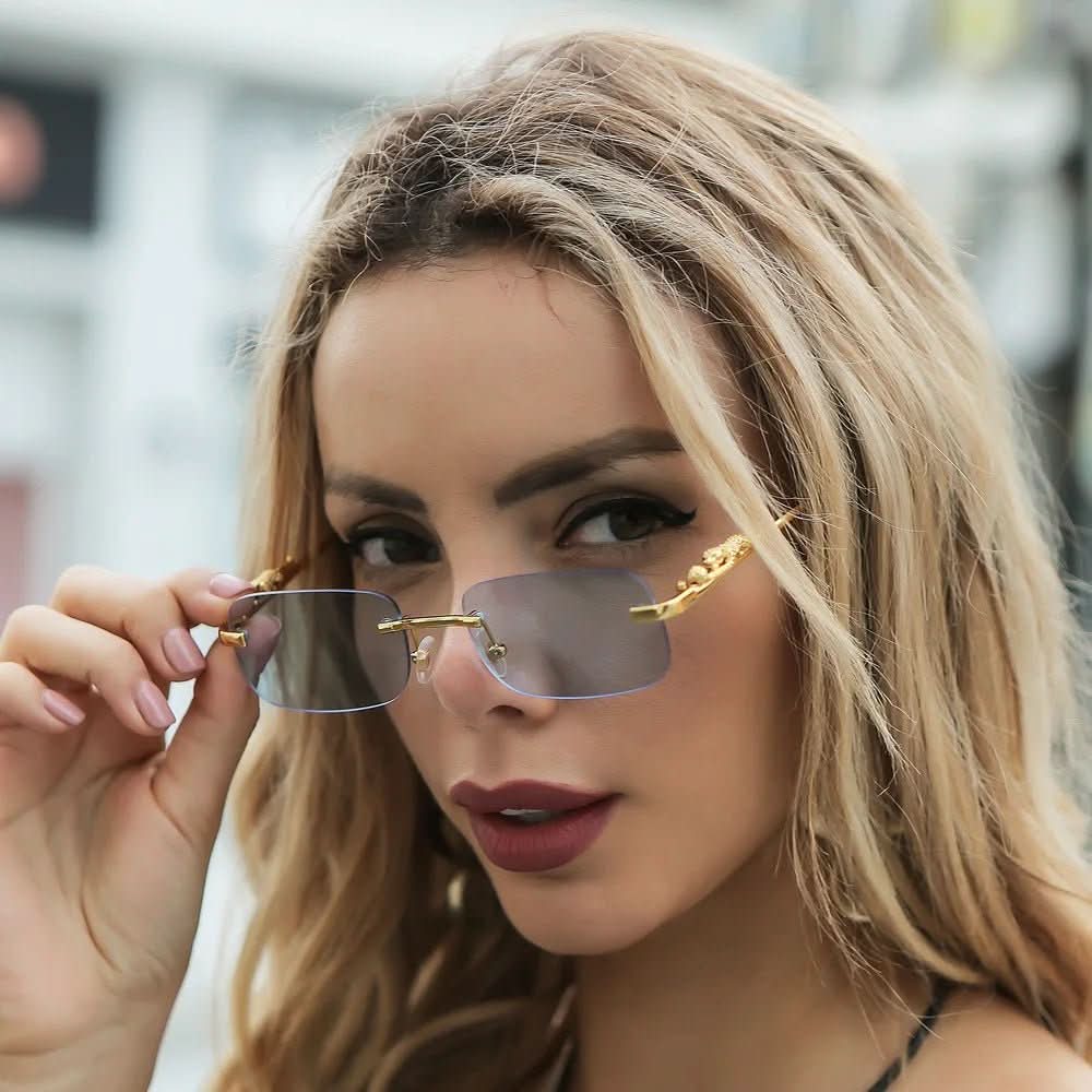 Rimless Sunglasses – Leopard Head Design, UV400 Protection
