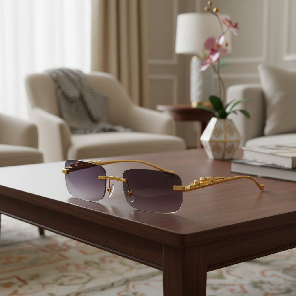 Rimless Sunglasses – Leopard Head Design, UV400 Protection