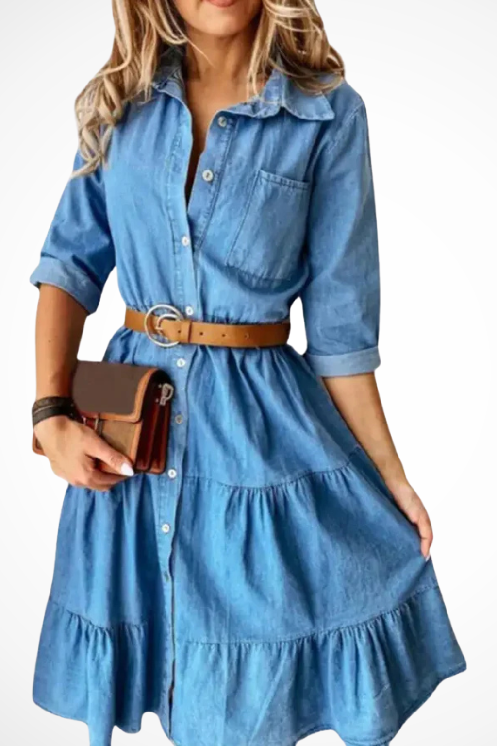Robyn | Women's Denim Midi Shirt Dress – Tiered Skirt Design 1