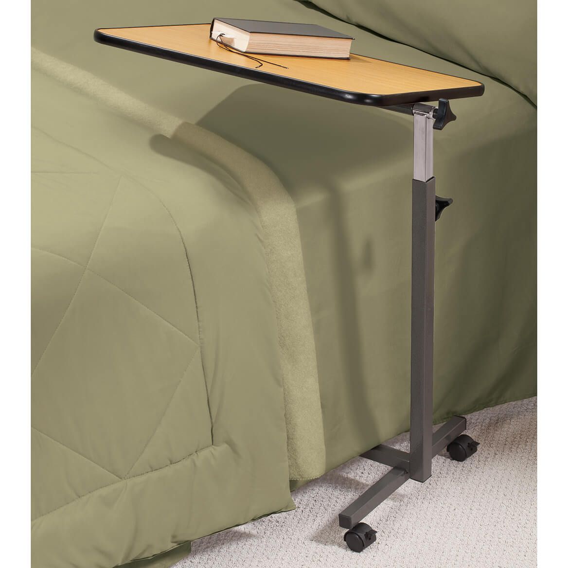 Rolling Tray Table Wood Laminate Steel Base 59.7 x 40.6 cm | Height Adjusts 69.9-119.4 cm | Locks Flat or Angled, Swivel Castors