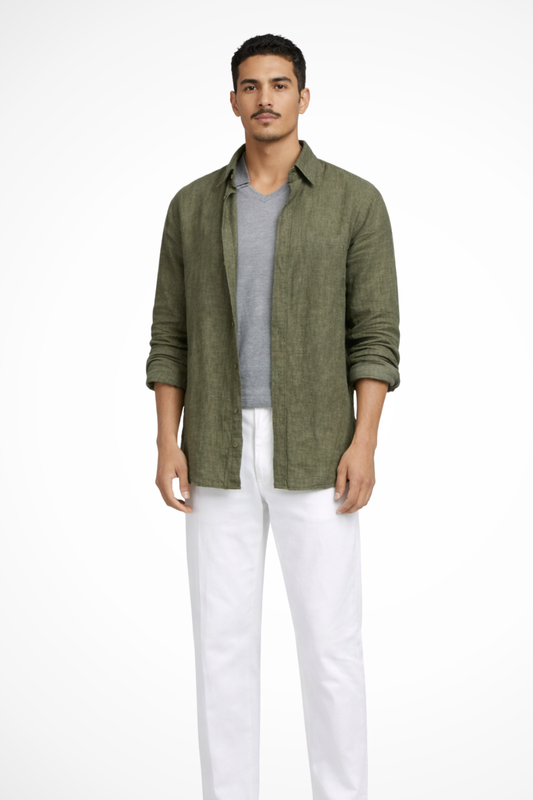 Roman | Men's Linen Shirt - Relaxed Fit Long Sleeve with Pocket 0