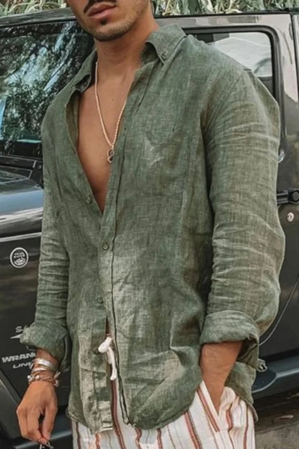 Roman | Men's Linen Shirt - Relaxed Fit Long Sleeve with Pocket 2