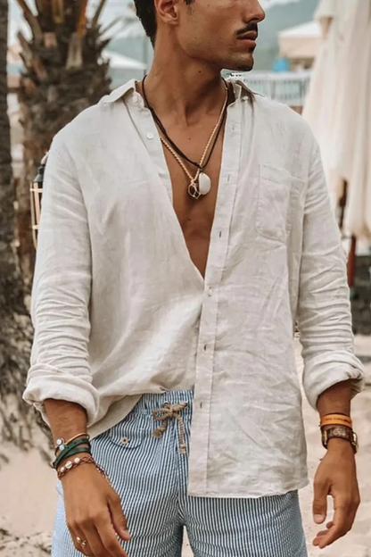 Roman | Men's Linen Shirt - Relaxed Fit Long Sleeve with Pocket 4