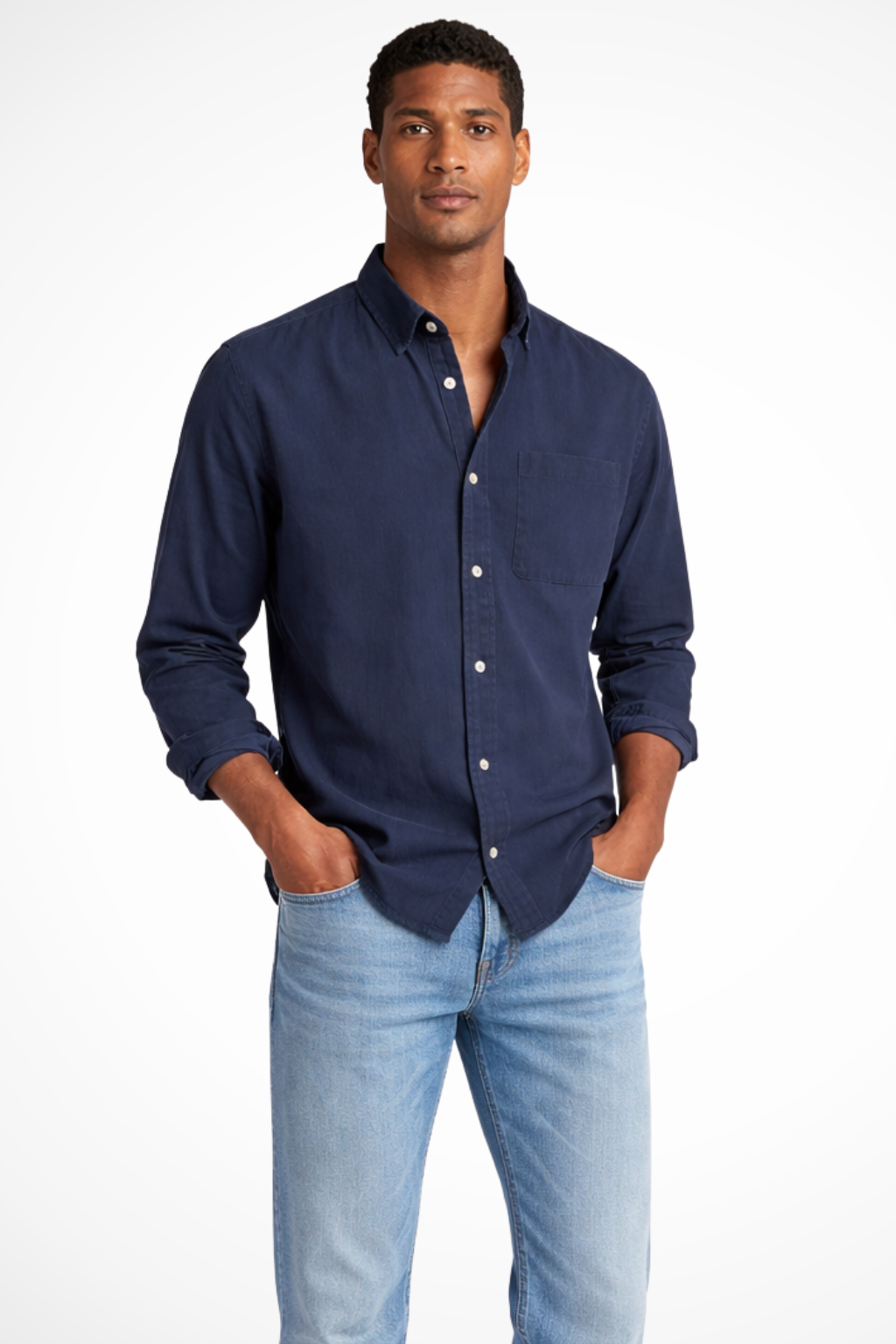Roman | Men's Shirt - Casual Dark Blue Denim with Long Sleeves 0