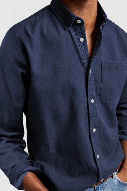 Roman | Men's Shirt - Casual Dark Blue Denim with Long Sleeves 1