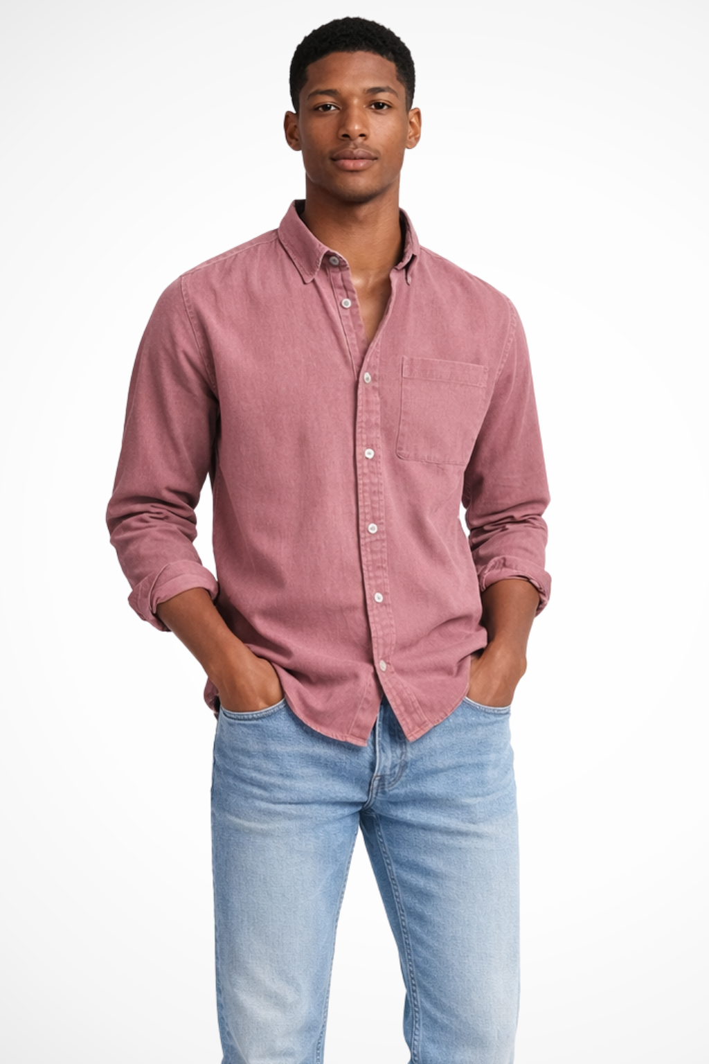 Roman | Men's Shirt - Casual Dark Blue Denim with Long Sleeves 2