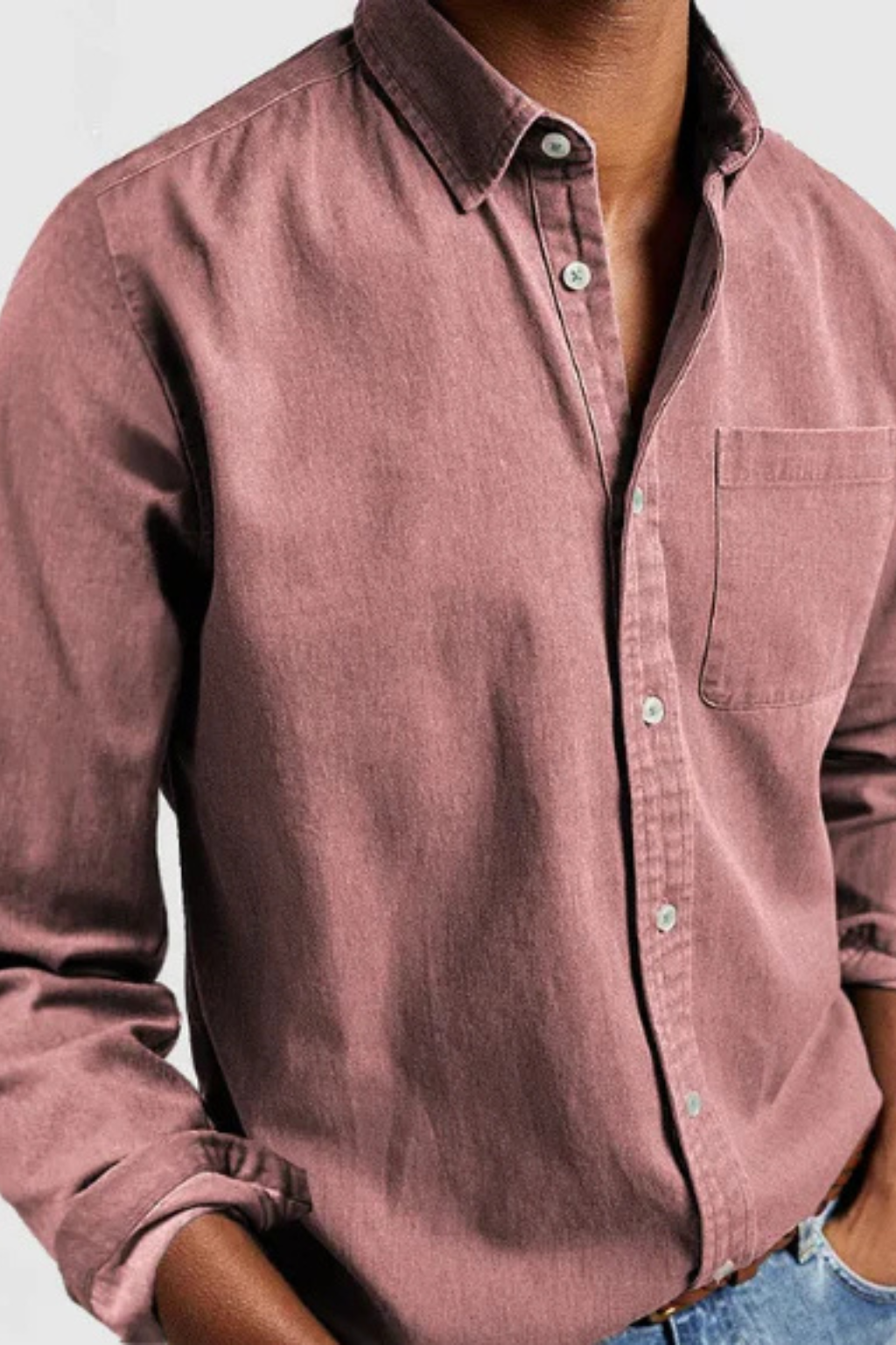 Roman | Men's Shirt - Casual Dark Blue Denim with Long Sleeves 3