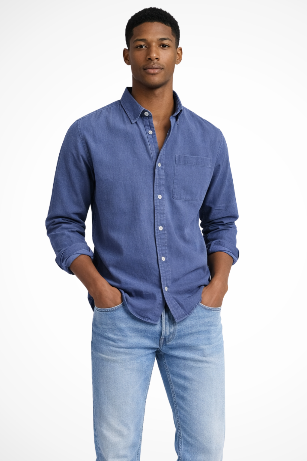 Roman | Men's Shirt - Casual Dark Blue Denim with Long Sleeves 4