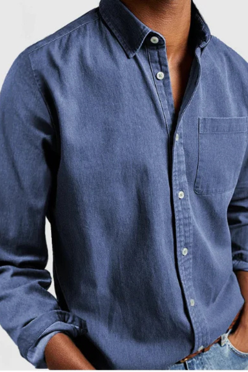 Roman | Men's Shirt - Casual Dark Blue Denim with Long Sleeves 5