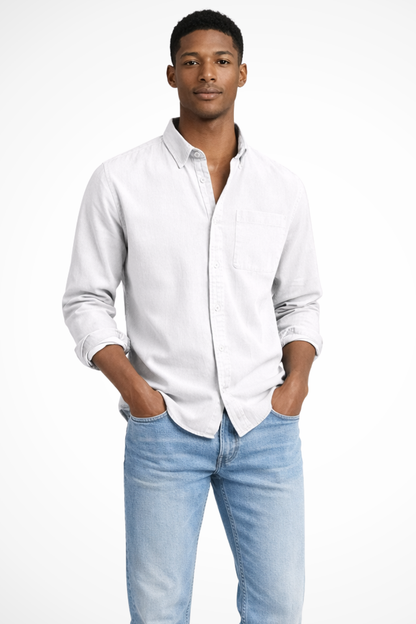 Roman | Men's Shirt - Casual Dark Blue Denim with Long Sleeves 6