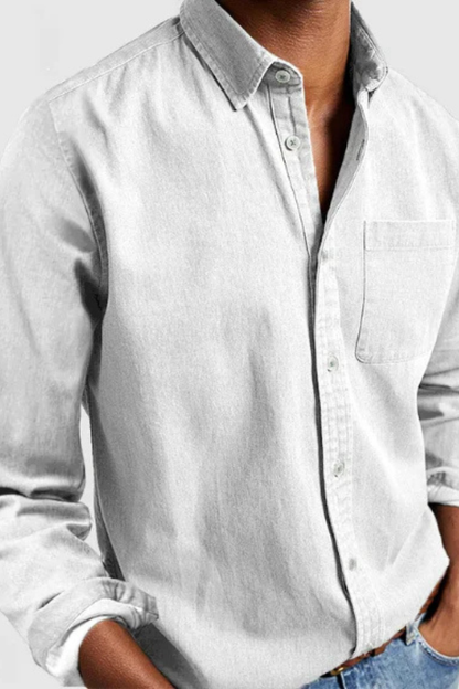 Roman | Men's Shirt - Casual Dark Blue Denim with Long Sleeves 7