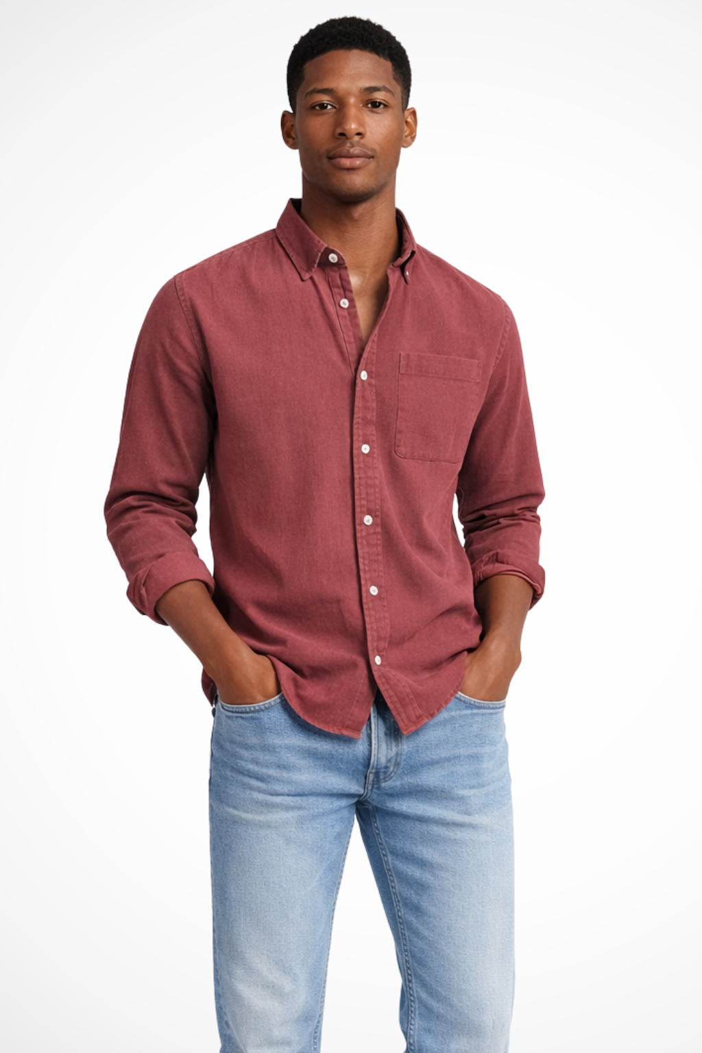 Roman | Men's Shirt - Casual Dark Blue Denim with Long Sleeves 8
