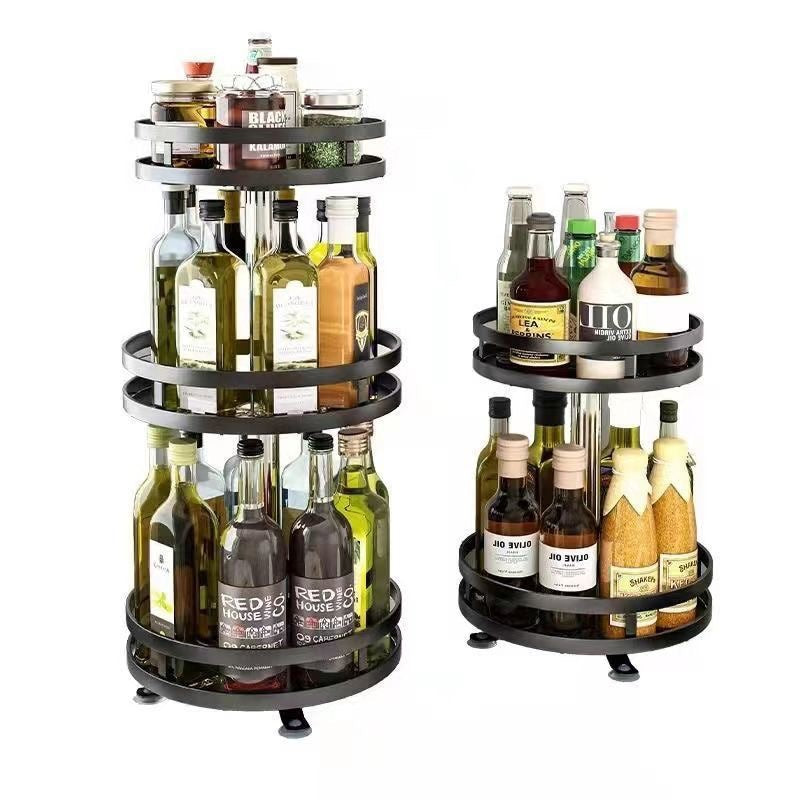 Rotating Spice Rack Carbon Steel | 360-Degree Turntable with Multiple Layers | Organises Oil, Salt and Sauce Bottles