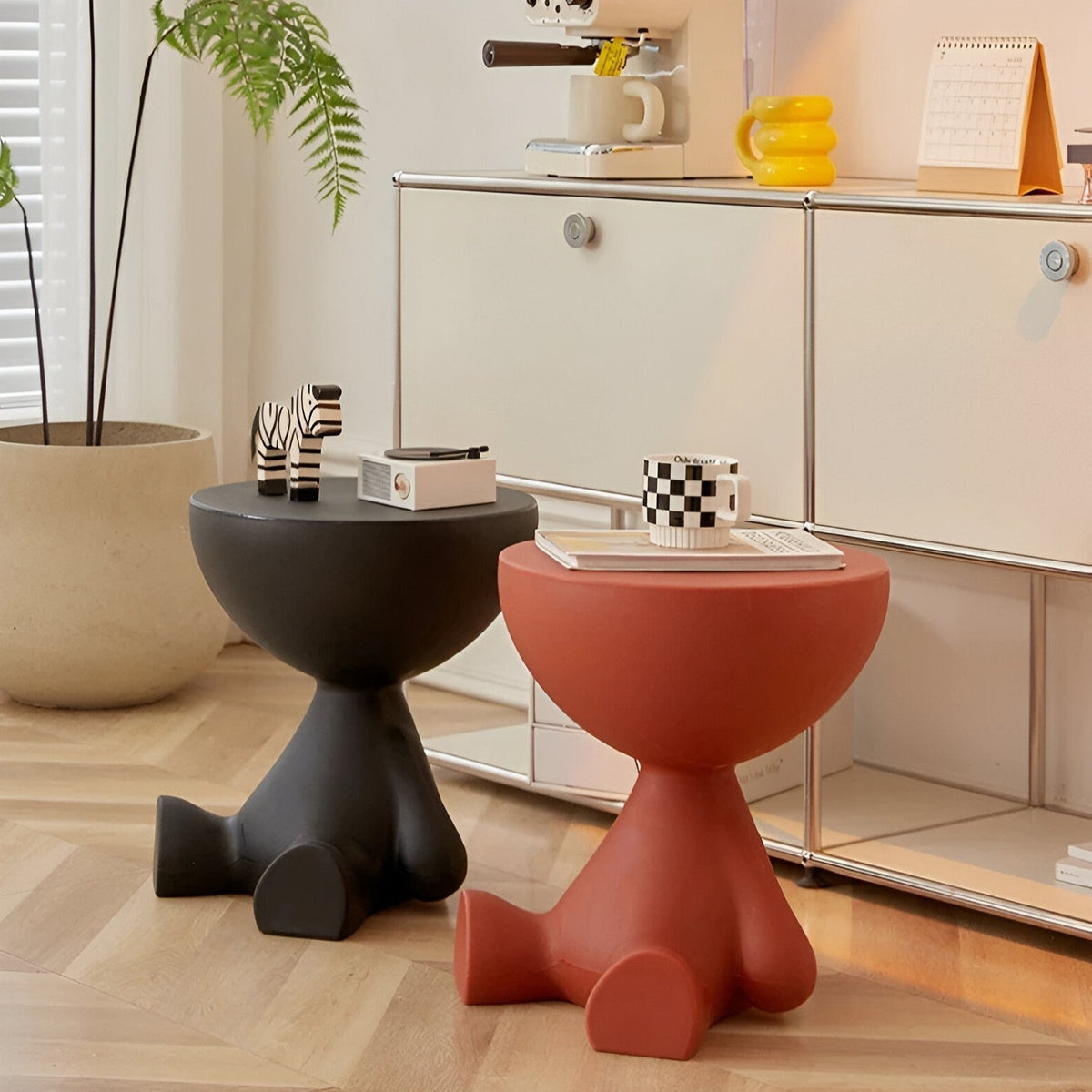 Round Coffee Table | Sculptural Figure Side Table with Round Top