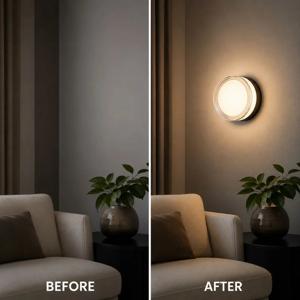 Round LED Wall Sconce – IP65 Waterproof CCT Switch for Indoor Outdoor Use