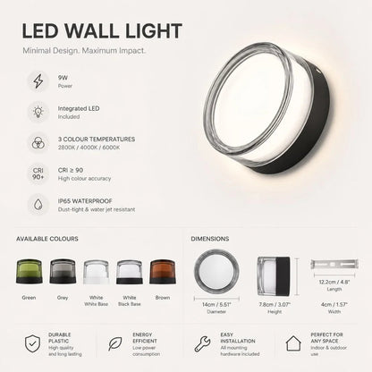 Round LED Wall Sconce – IP65 Waterproof CCT Switch for Indoor Outdoor Use