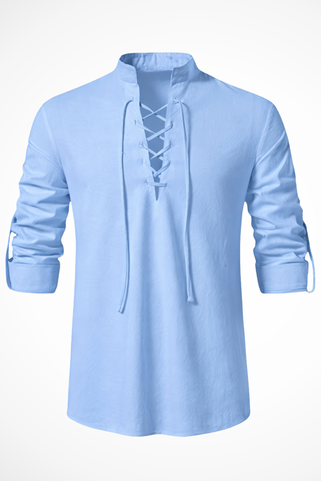 Rowan | Men's Linen Shirt – Lace-Up Collar, Light Blue Casual Fit 1