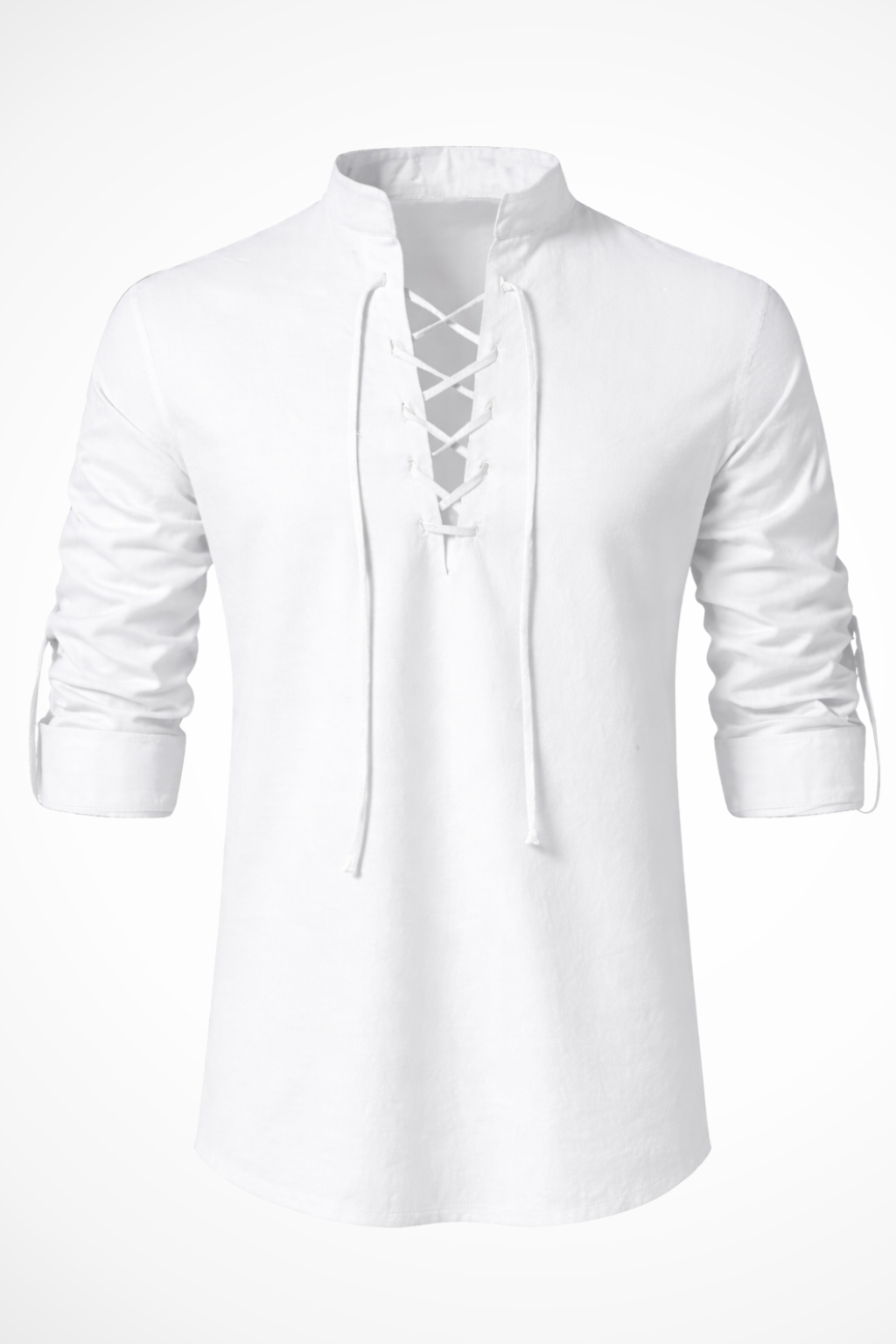 Rowan | Men's Linen Shirt – Lace-Up Collar, Light Blue Casual Fit 5