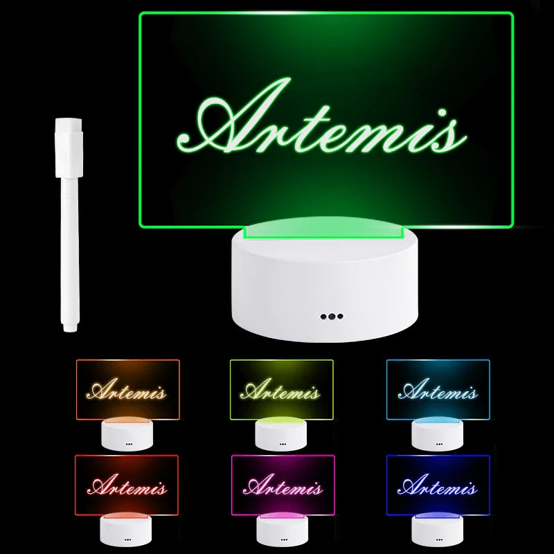 Lighted Message Board, Acrylic & ABS, 95 mm Base | USB or AA Battery Powered | Erasable Light Pen, 7 Colour Options 8