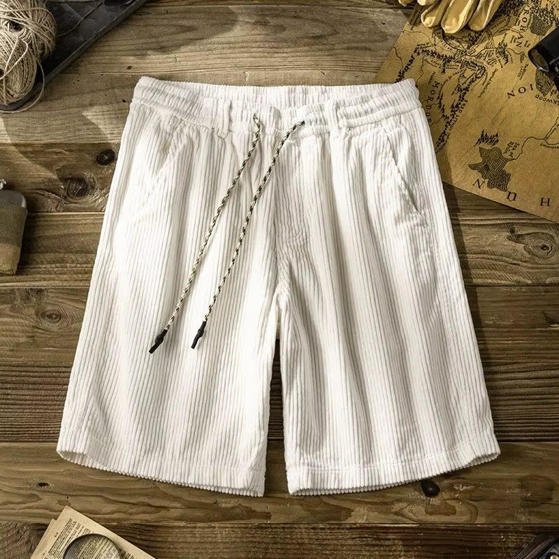 Men's Corduroy Shorts – Cotton Polyester Blend, Drawstring Waist