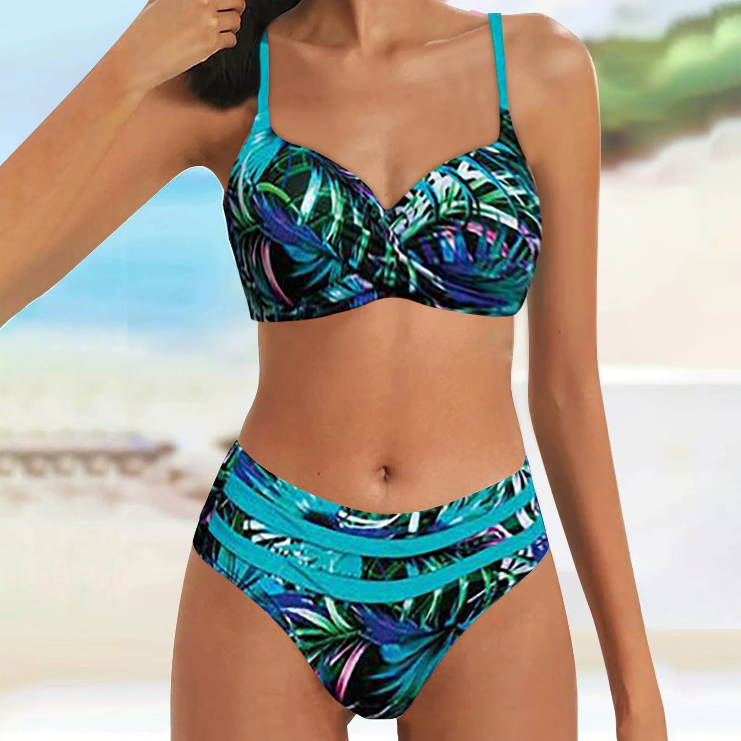 Tropical Bliss | High-Waist Bikini Set – Vibrant Print Design