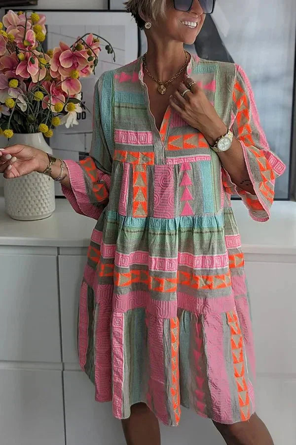 Retro Chic | Women's Dress with Breathable Linen Blend - Midi Length Summer Style 1