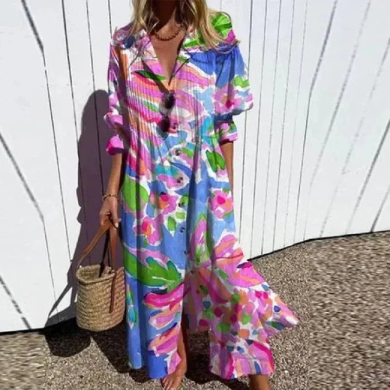 Boho Beach Dresses | Women's V-Neck Layered Skirt - Flowing Style for Summer 2