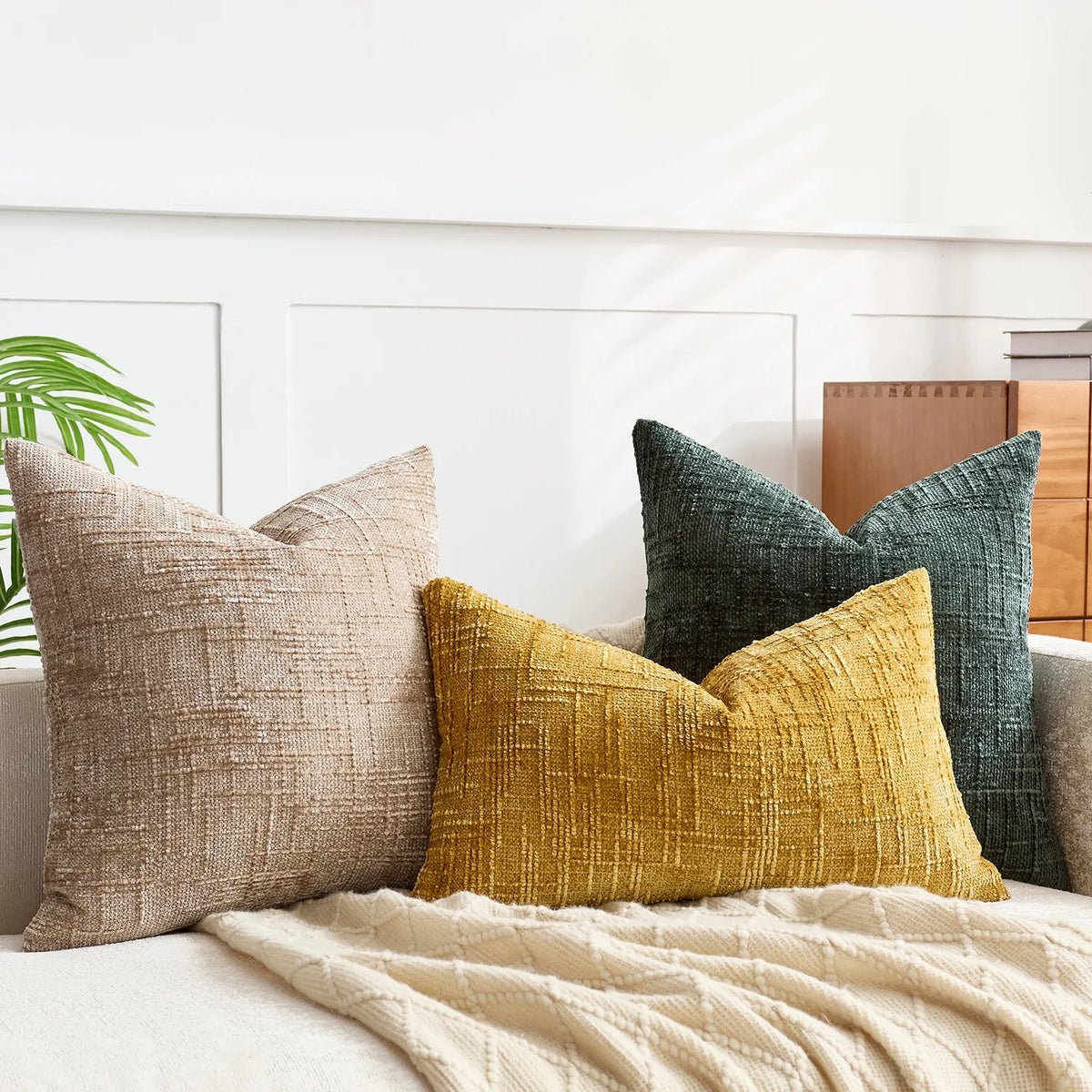Chenille Cushion Cover, Bamboo-Weave Texture | 40cm x 40cm to 60cm x 60cm, 7 Colours | Soft, Easy-Care Chenille Fabric 1
