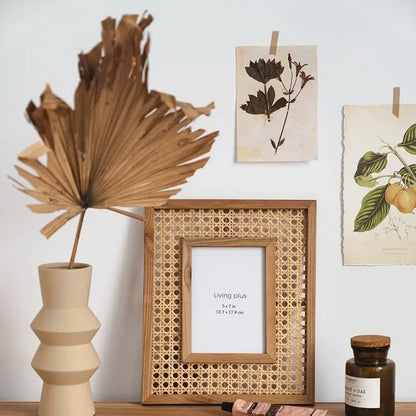 SEREIN | Wooden Photo Frame with Rattan Accents - 32x27 cm for Stylish Decor 0