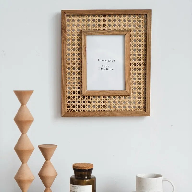 SEREIN | Wooden Photo Frame with Rattan Accents - 32x27 cm for Stylish Decor 1