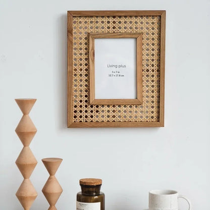 SEREIN | Wooden Photo Frame with Rattan Accents - 32x27 cm for Stylish Decor 1