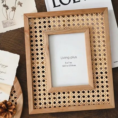 SEREIN | Wooden Photo Frame with Rattan Accents - 32x27 cm for Stylish Decor 2