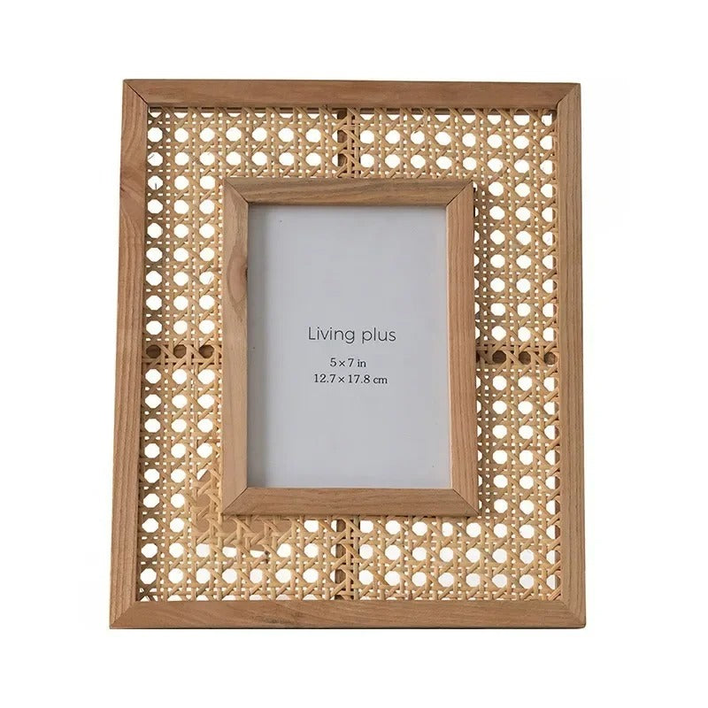 SEREIN | Wooden Photo Frame with Rattan Accents - 32x27 cm for Stylish Decor 3