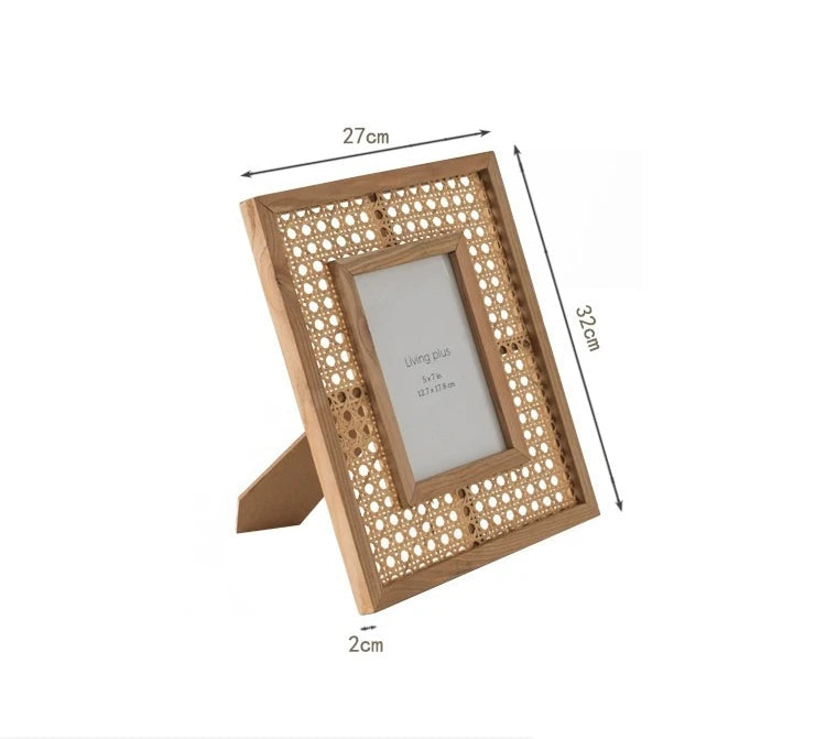 SEREIN | Wooden Photo Frame with Rattan Accents - 32x27 cm for Stylish Decor 4
