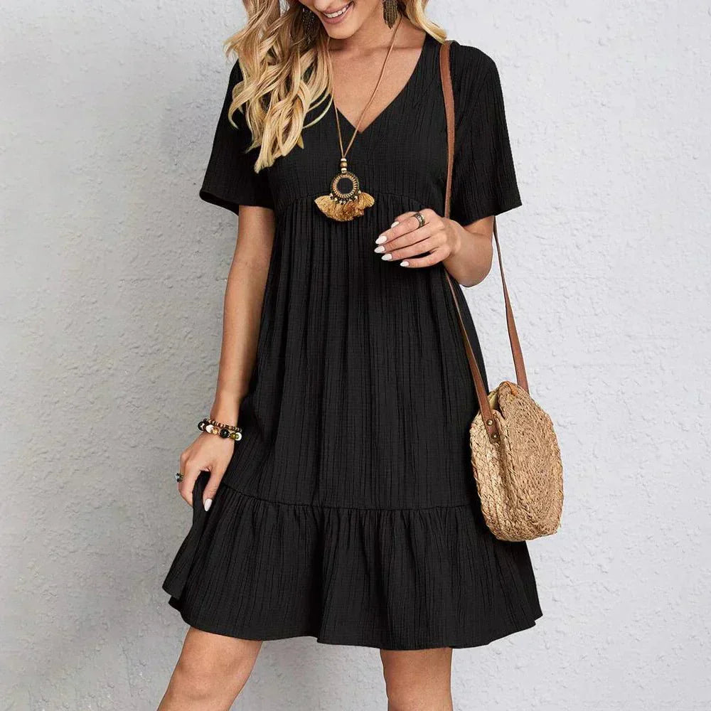 Everyday Chic | Women's Casual Summer Dress with V-Neck Design - Lightweight Polyester for All-Day Comfort 5