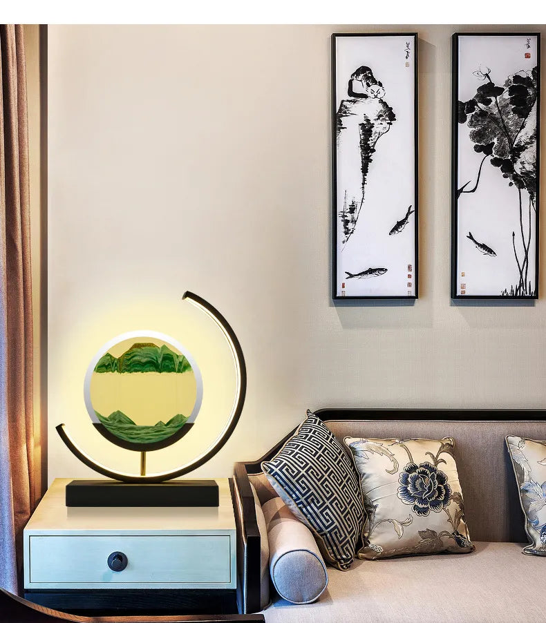 Sand Art Lamp ABS & Glass Frame | Rotating Flowing Sand Patterns | USB-Powered LED Ambient Night Light for Desk & Home