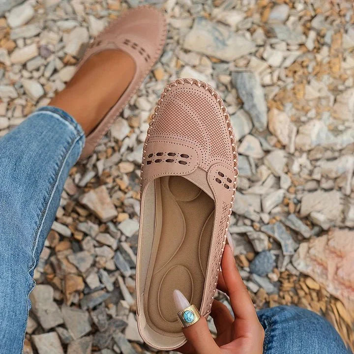 Sarah | Women's Slip-On Flats - Perforated PU Loafer, Flat Sole