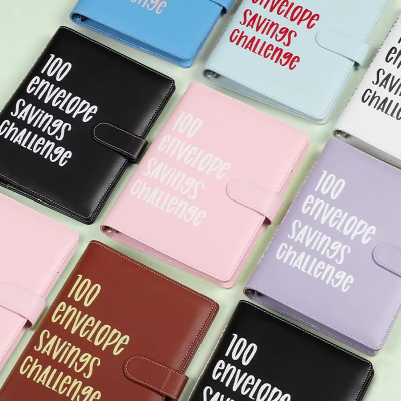 Savings Challenge Binder PU Leather Cover | 100 Labelled Envelope Slots & Tracker Pages | Save Over $5,050 in 100 Days