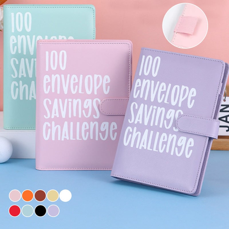 Savings Challenge Binder PU Leather Cover | 100 Labelled Envelope Slots & Tracker Pages | Save Over $5,050 in 100 Days