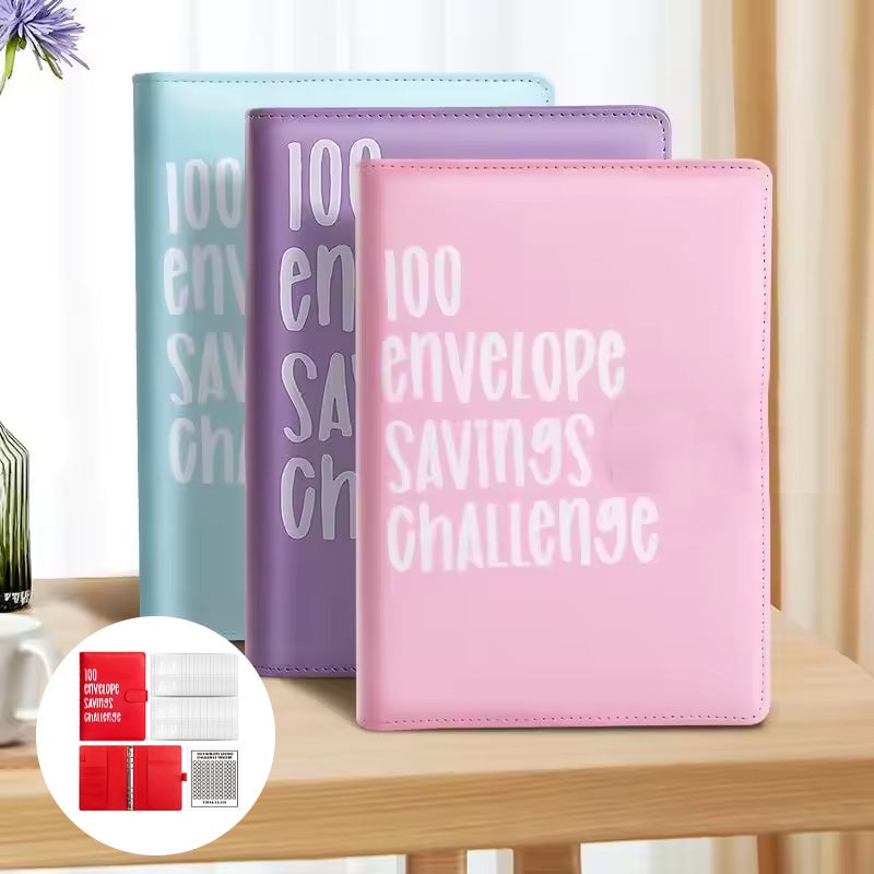 Savings Challenge Binder PU Leather Cover | 100 Labelled Envelope Slots & Tracker Pages | Save Over $5,050 in 100 Days