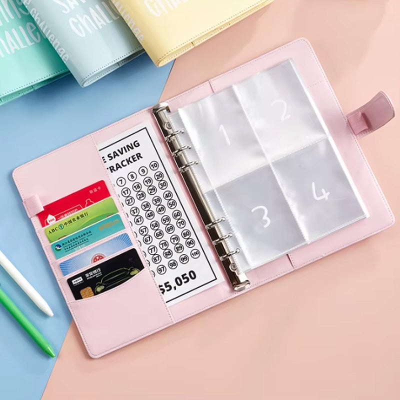 Savings Challenge Binder PU Leather Cover | 100 Labelled Envelope Slots & Tracker Pages | Save Over $5,050 in 100 Days