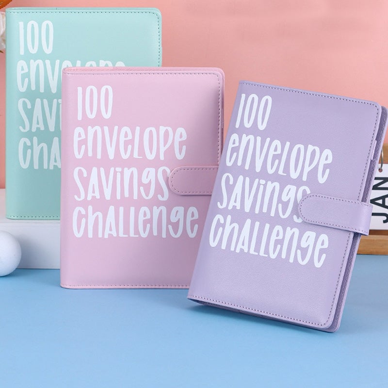 Savings Challenge Binder PU Leather Cover | 100 Labelled Envelope Slots & Tracker Pages | Save Over $5,050 in 100 Days