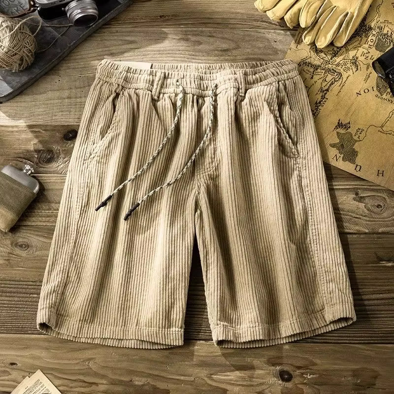 Men's Corduroy Shorts – Cotton Polyester Blend, Drawstring Waist