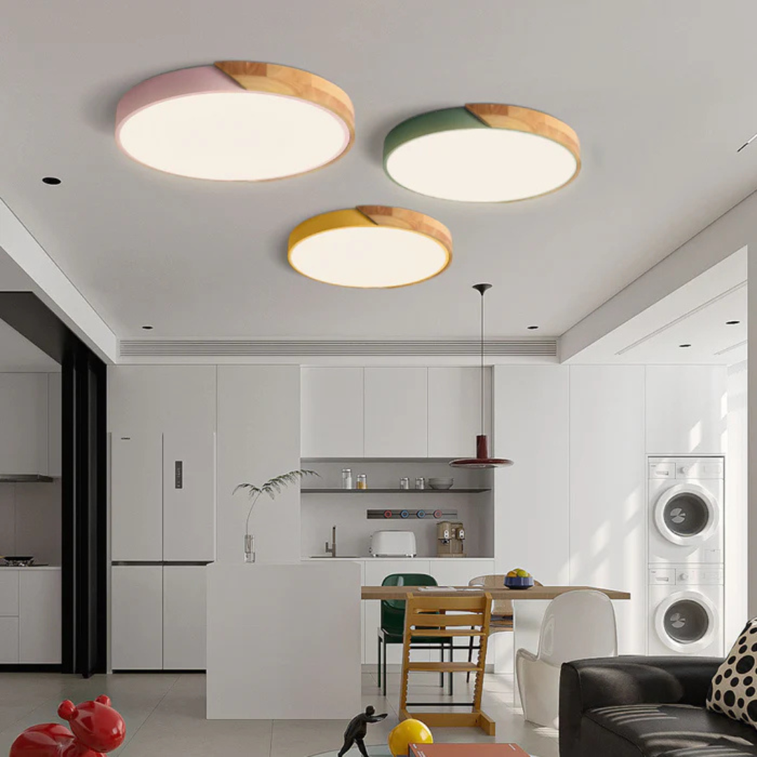 Scandinavian Wooden LED Ceiling Light | Modern Flush Mount Fixture