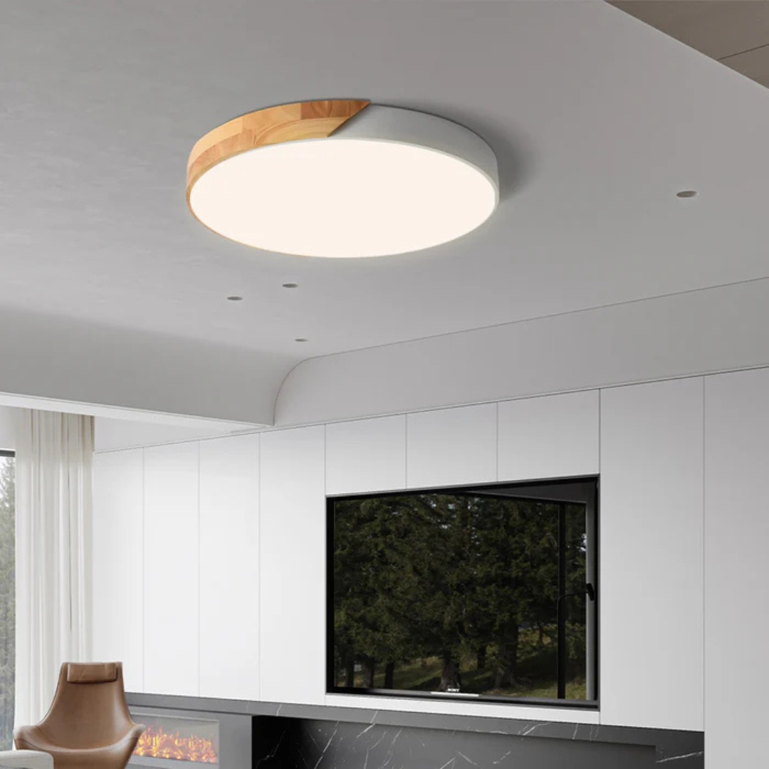Scandinavian Wooden LED Ceiling Light | Modern Flush Mount Fixture